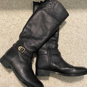 Tory Burch Marlene Riding Boot-Black tumbled leather-7.5